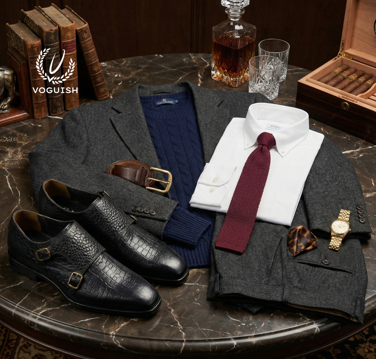 Handmade Croco Double Monk for Men - IMPERIAL STEP 033 - Product View