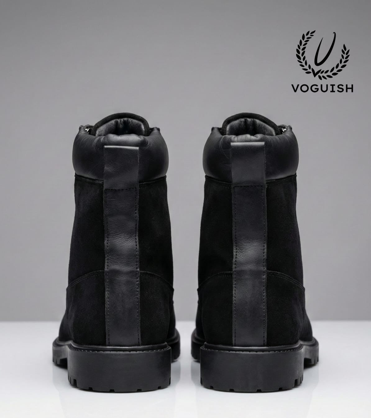 Men's Forest Black Suede Combat Boot - S3004 - Product View