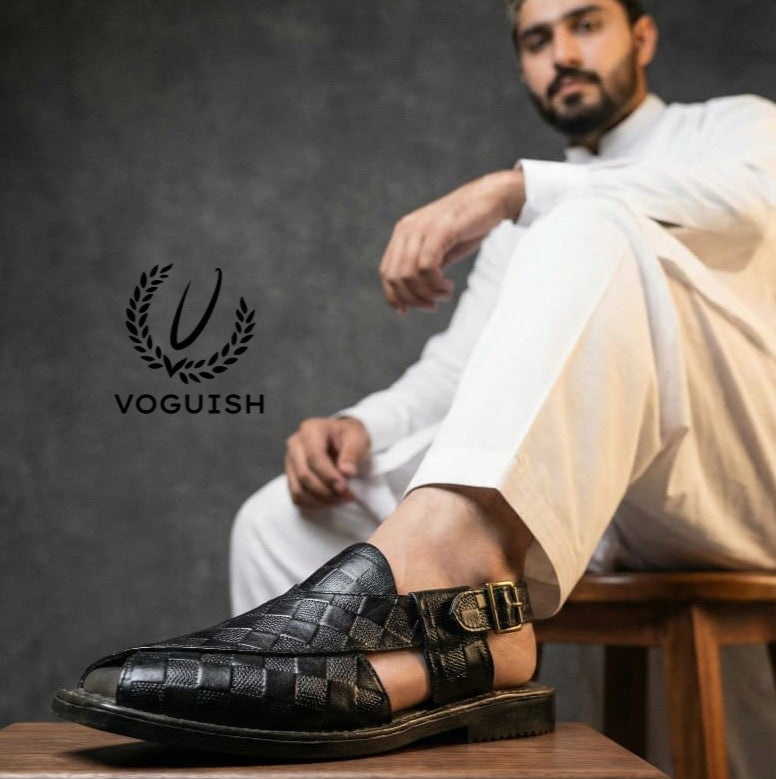 Leather Peshawari Sandal for Men - 4005 - Product View