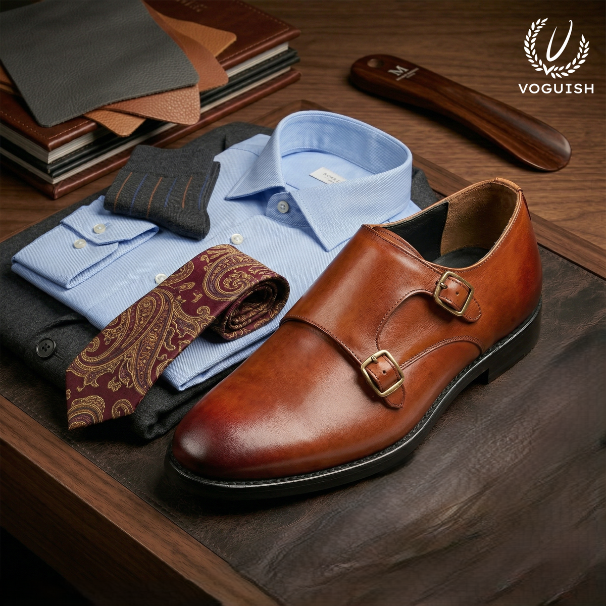 Men's Premium Leather Double Monk Strap Shoes -5012