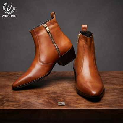 Voguish Handcrafted Italian-Style Tan Leather Boots for Men - 1152
