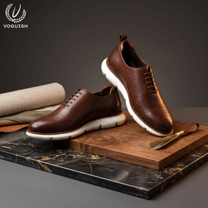 Voguish Men's Brown Full Grain Crust Leather Hybrid Dress Sneaker |-2003