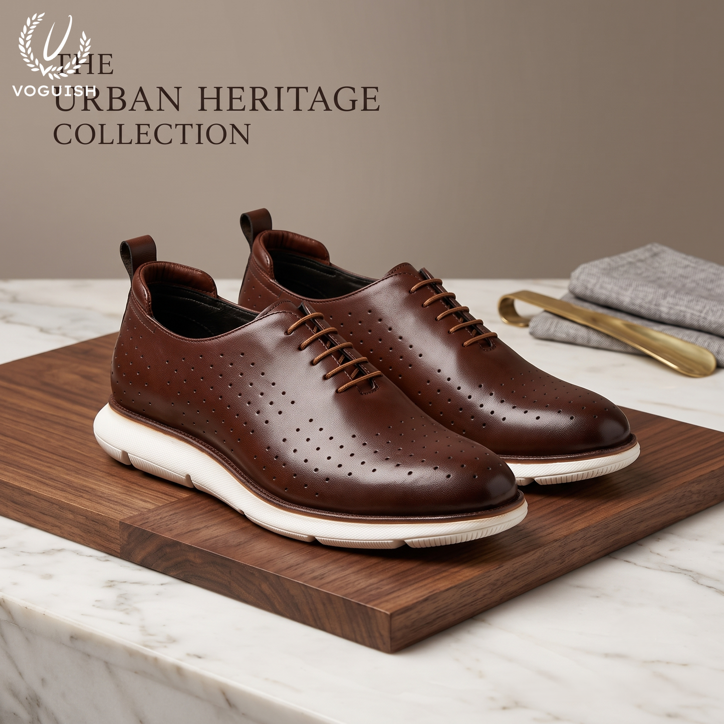 Voguish Men's Brown Full Grain Crust Leather Hybrid Dress Sneaker |-2003