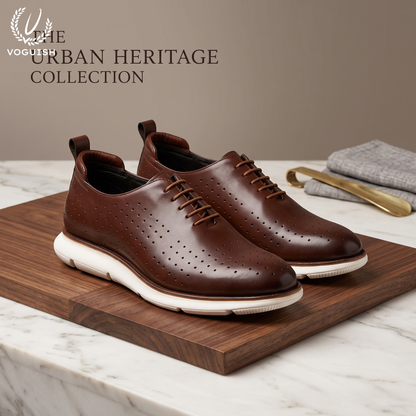 Voguish Men's Brown Full Grain Crust Leather Hybrid Dress Sneaker |-2003