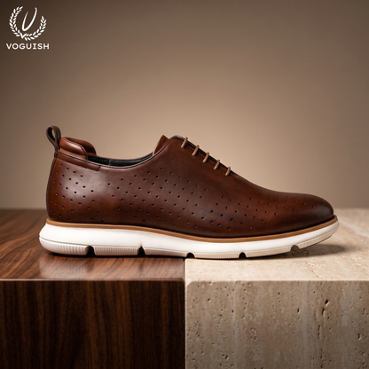 Voguish Men's Brown Full Grain Crust Leather Hybrid Dress Sneaker |-2003