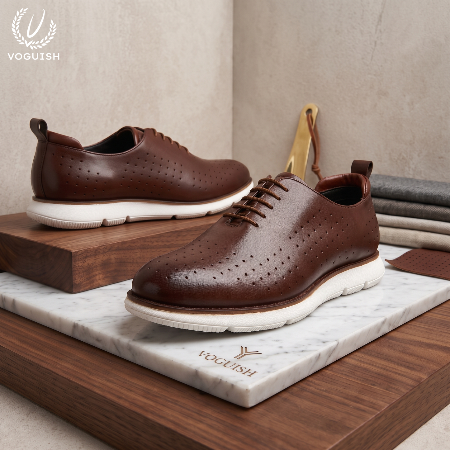 Voguish Men's Brown Full Grain Crust Leather Hybrid Dress Sneaker |-2003