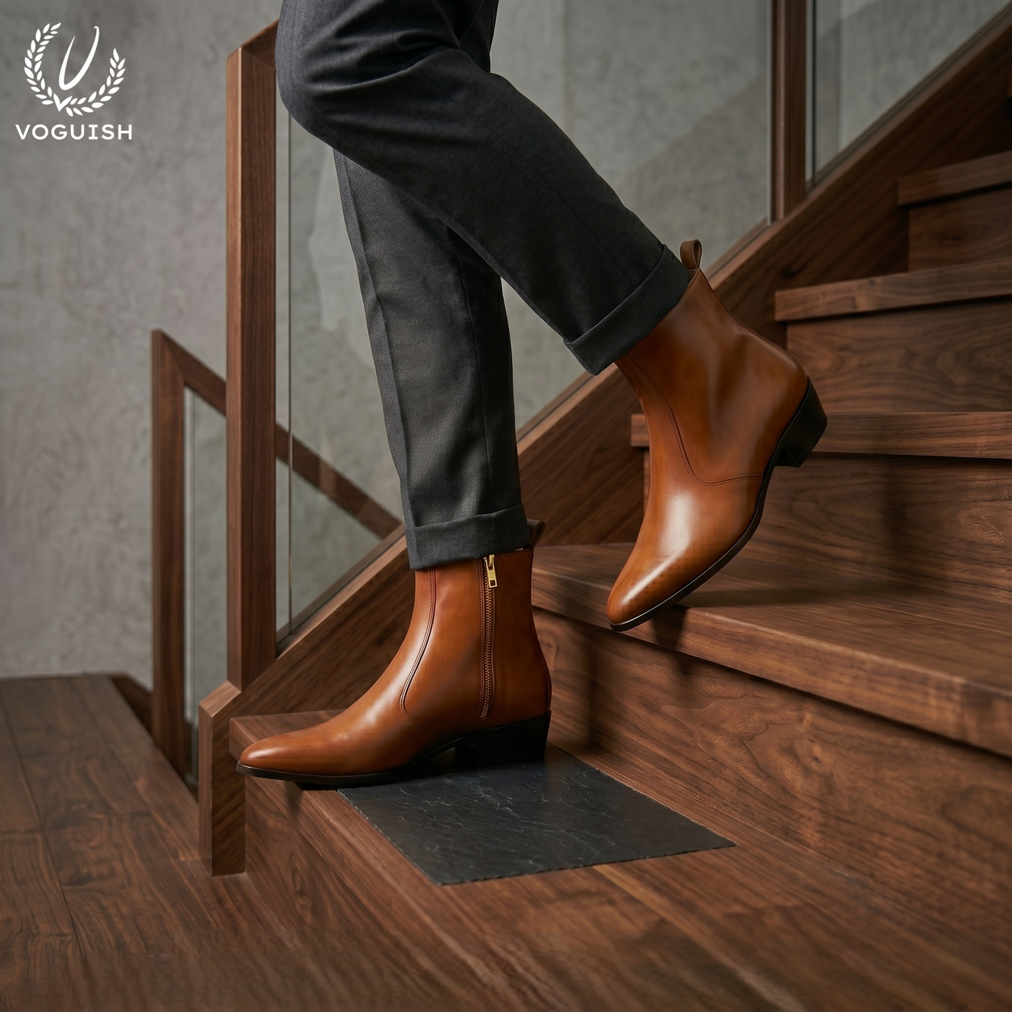 Voguish Handcrafted Italian-Style Tan Leather Boots for Men - 1152