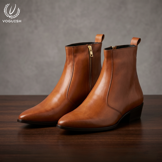 Voguish Handcrafted Italian-Style Tan Leather Boots for Men - 1062