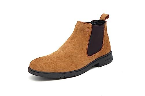 VOGUISH Men's Tan Suede Leather Chelsea Boots - Voguish