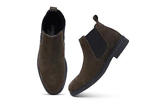 VOGUISH Men's Olive Suede Leather Chelsea Boots - Voguish