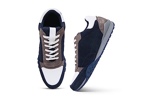 Beige Blue Casual Leather Sneaker Shoes