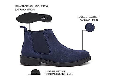 VOGUISH Blue Suede Leather Chelsea Boots For Men - Voguish