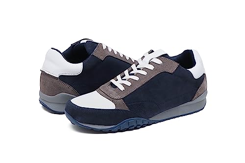 Beige Blue Casual Leather Sneaker Shoes