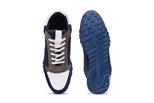 Beige Blue Casual Leather Sneaker Shoes