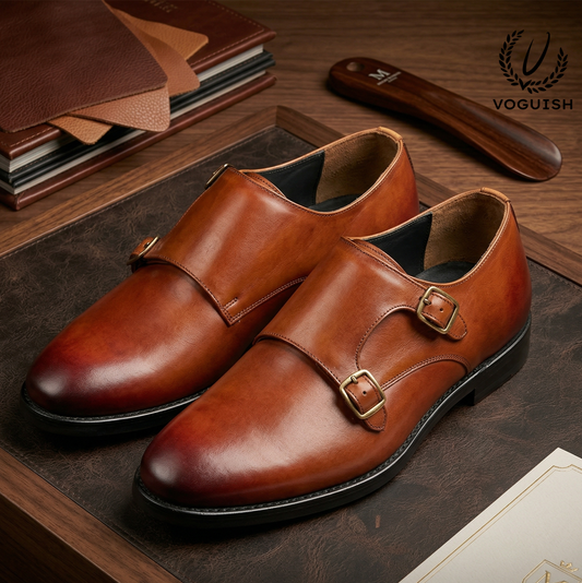 Men's Premium Leather Double Monk Strap Shoes -019