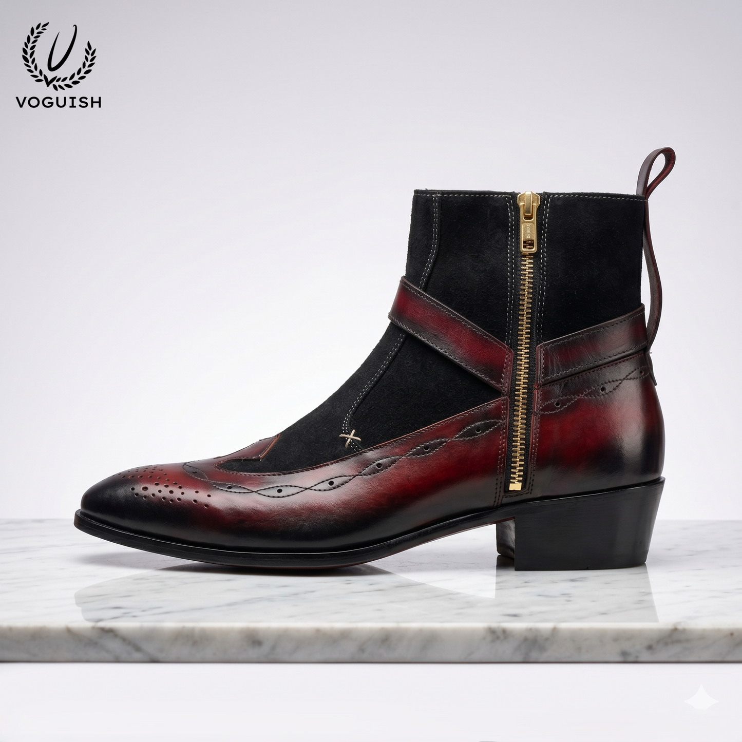 Voguish Suede & Leather Wingtip Ankle Boot -1201