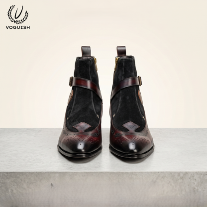 Voguish Suede & Leather Wingtip Ankle Boot -1201