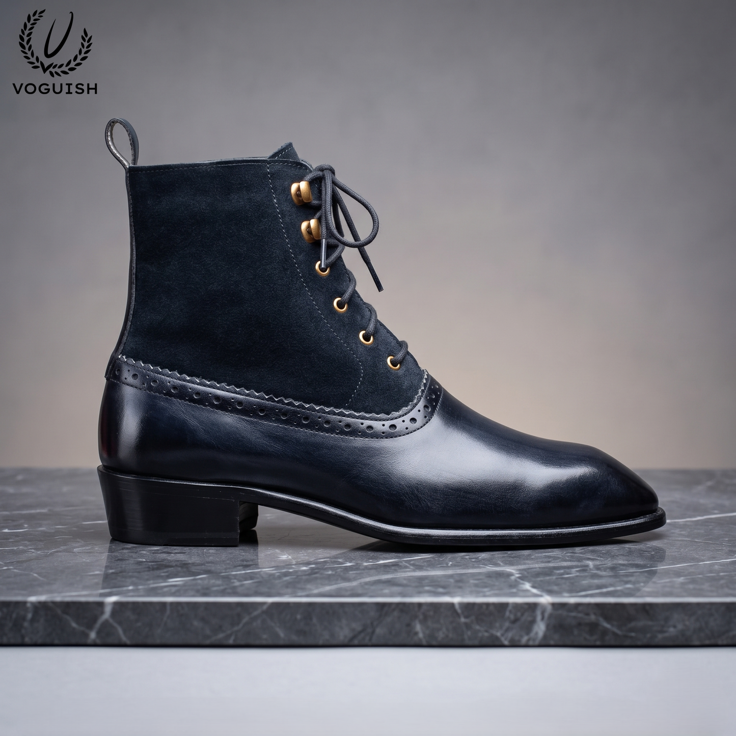 Men's Navy Blue Two-Tone Dress Boots by VOGUISH -1251