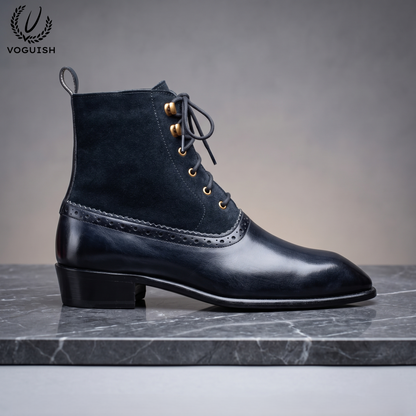 Men's Navy Blue Two-Tone Dress Boots by VOGUISH -1251
