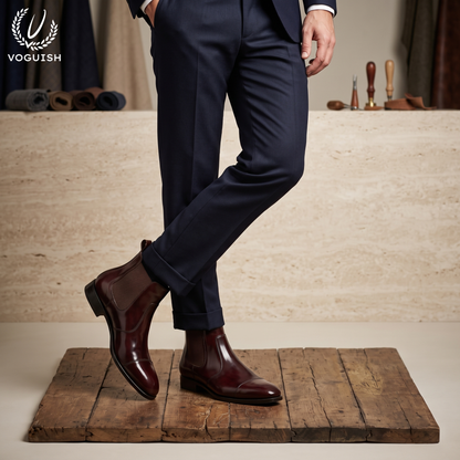 Men's Burgundy Brown Leather Chelsea Boots | Voguish -1112