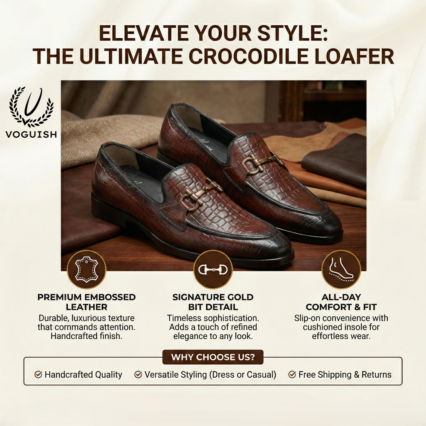 Handmade Croco Leather Horsebit Loafer for Men - IMPERIAL STEP 034 - Product View