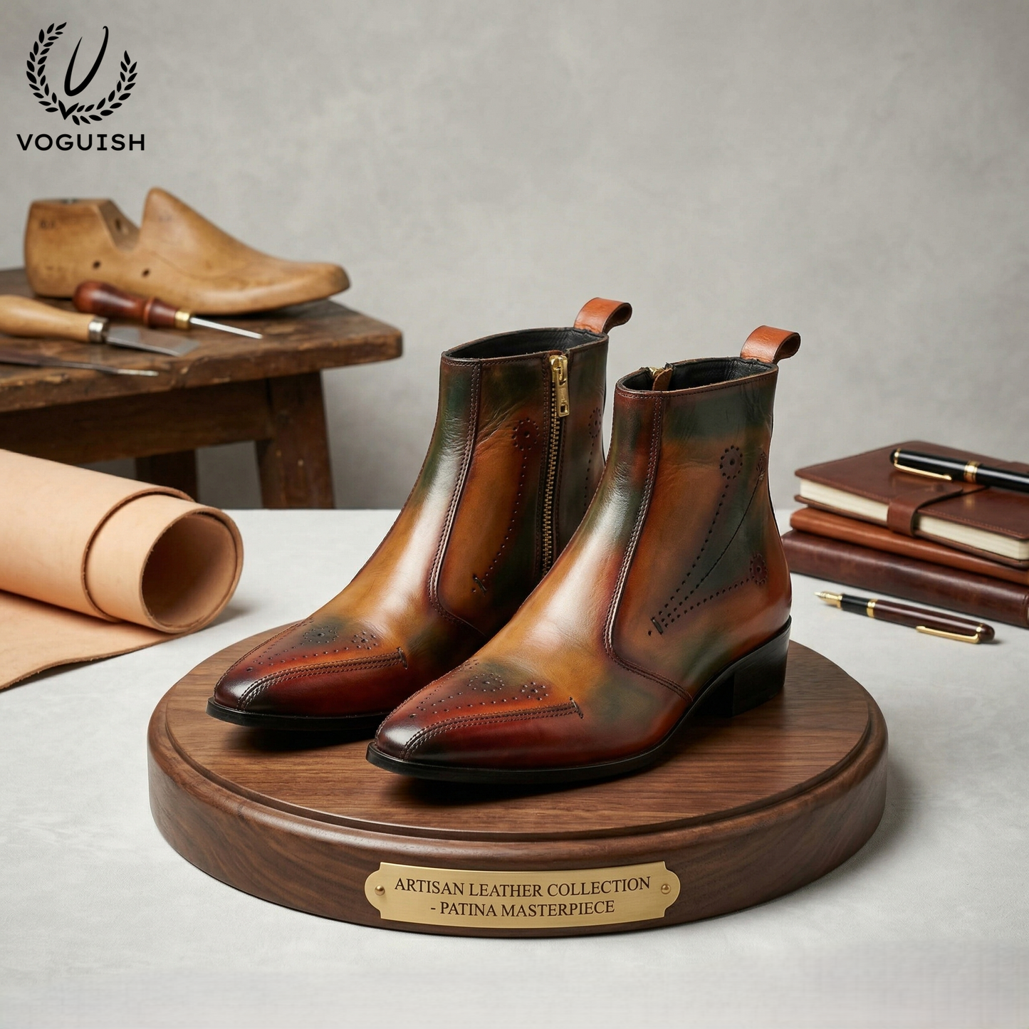 Artisan Patina Finish Leather Ankle Chelsea Boot for Men - 1060 - Product View