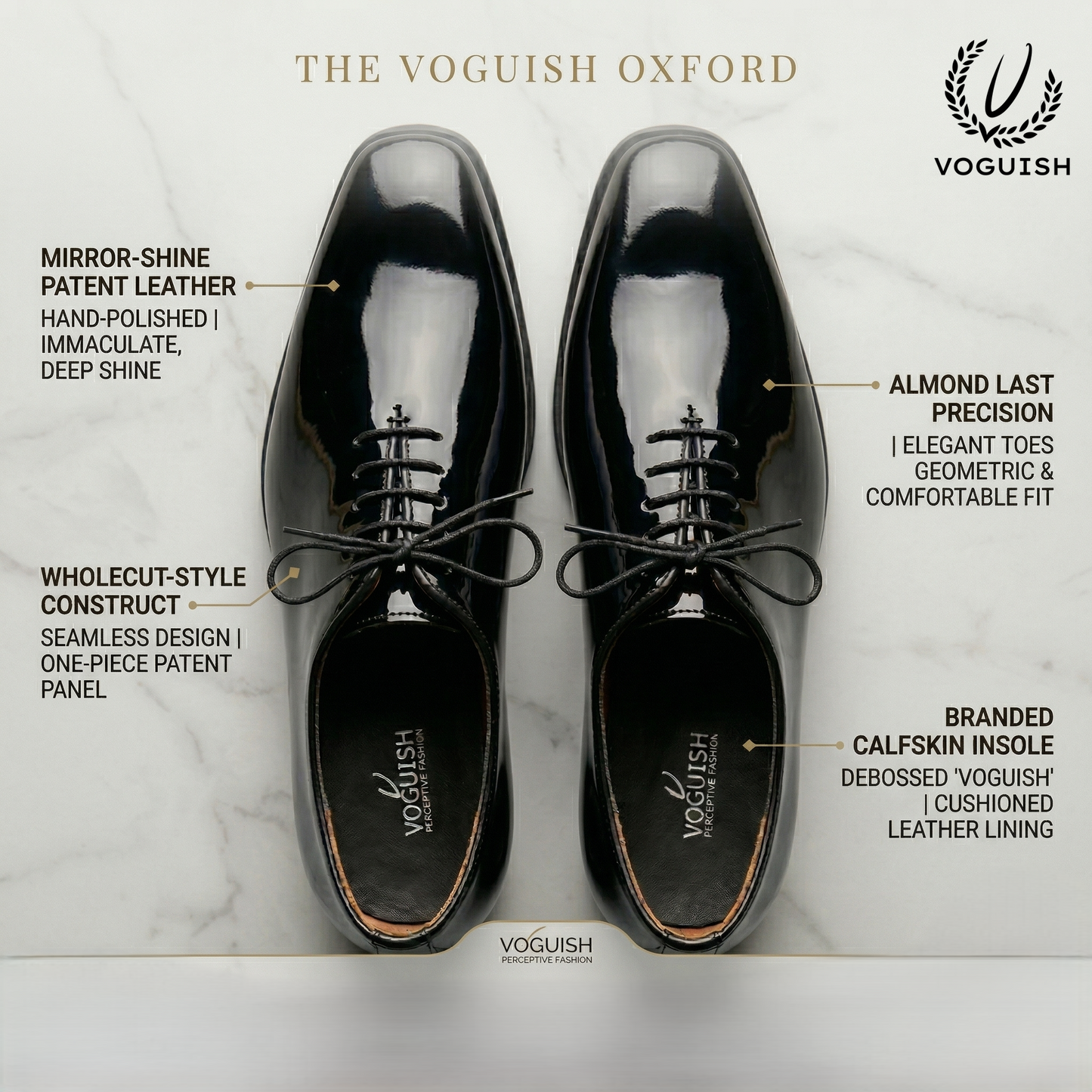 VOGUISH Premium Patent Leather Wholecut Oxfords for Men - 040