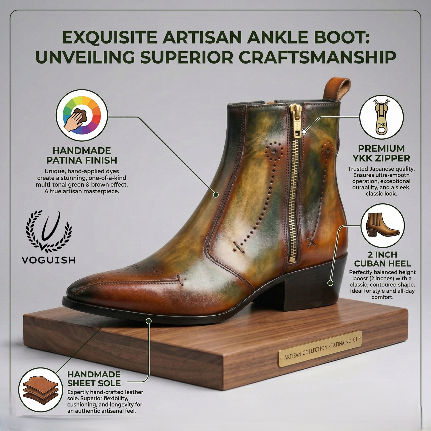 Artisan Patina Finish Leather Ankle Chelsea Boot for Men - 1060 - Product View