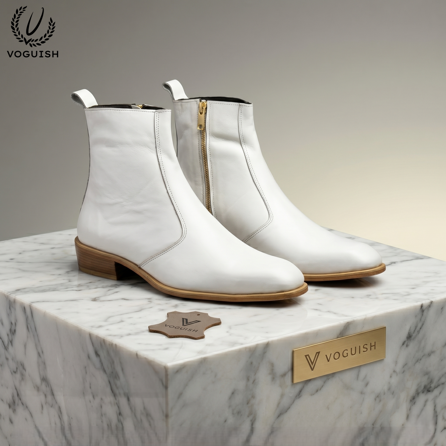 Voguish Premium White Leather Ankle Boots -1102