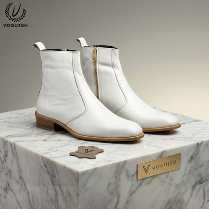Voguish Premium White Leather Ankle Boots -1102