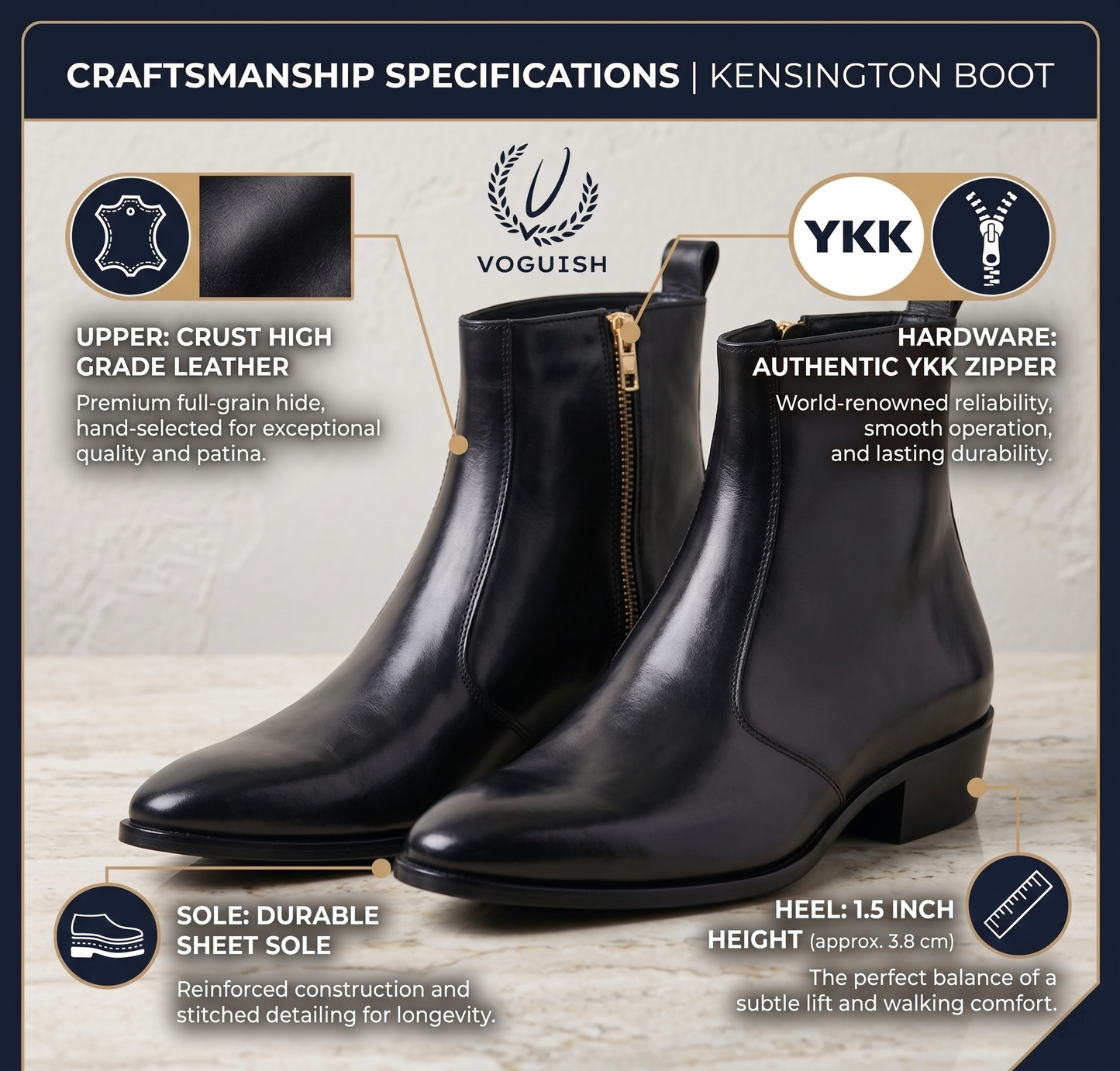 Luxury Pointed-Toe Black Leather Boots | VOGUISH -1152