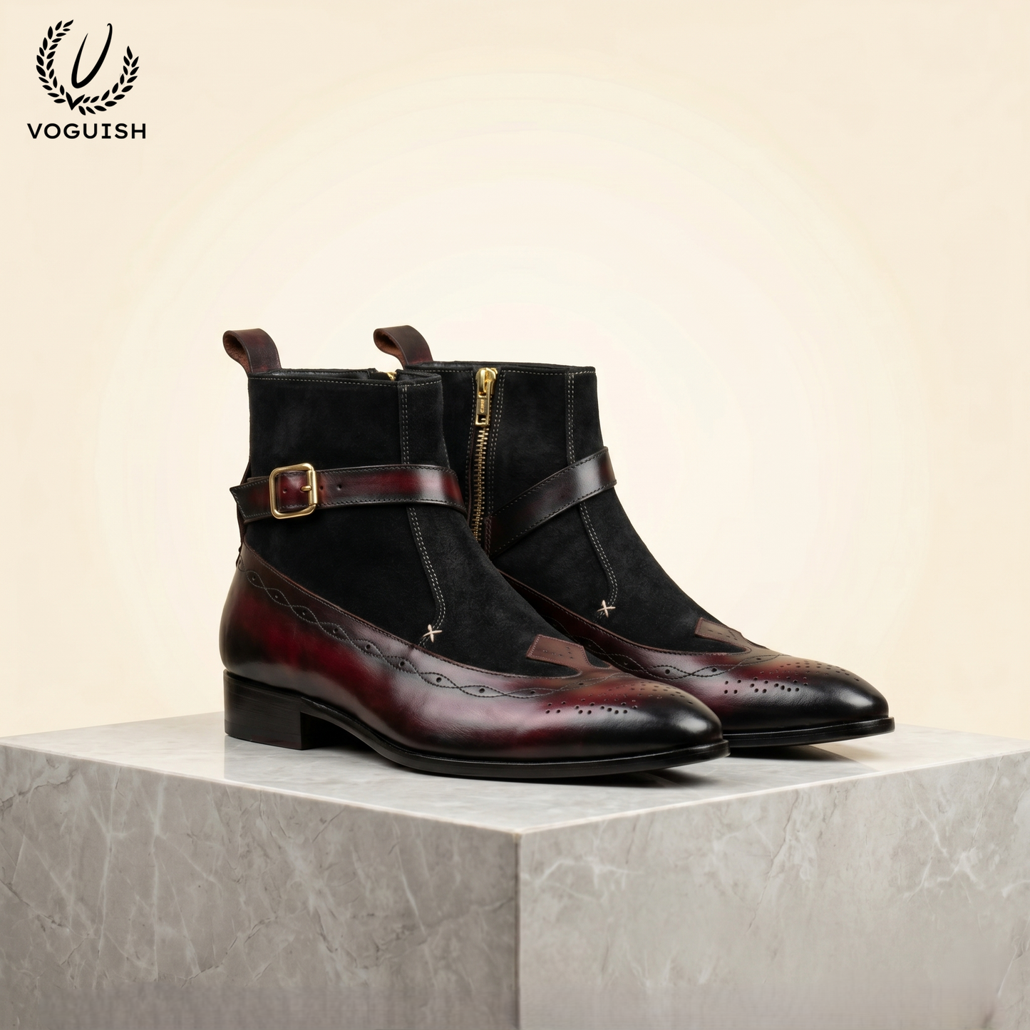 Voguish Suede & Leather Wingtip Ankle Boot -1201
