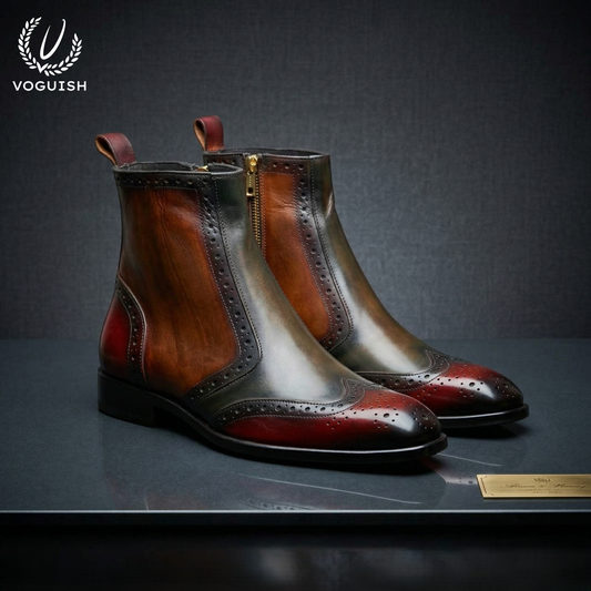 Hand-Painted Men's Leather Brogue Chelsea Boot - 1059 - Product View