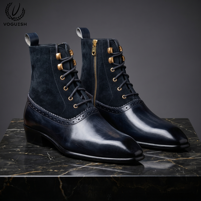 Men's Navy Blue Two-Tone Dress Boots by VOGUISH -1251