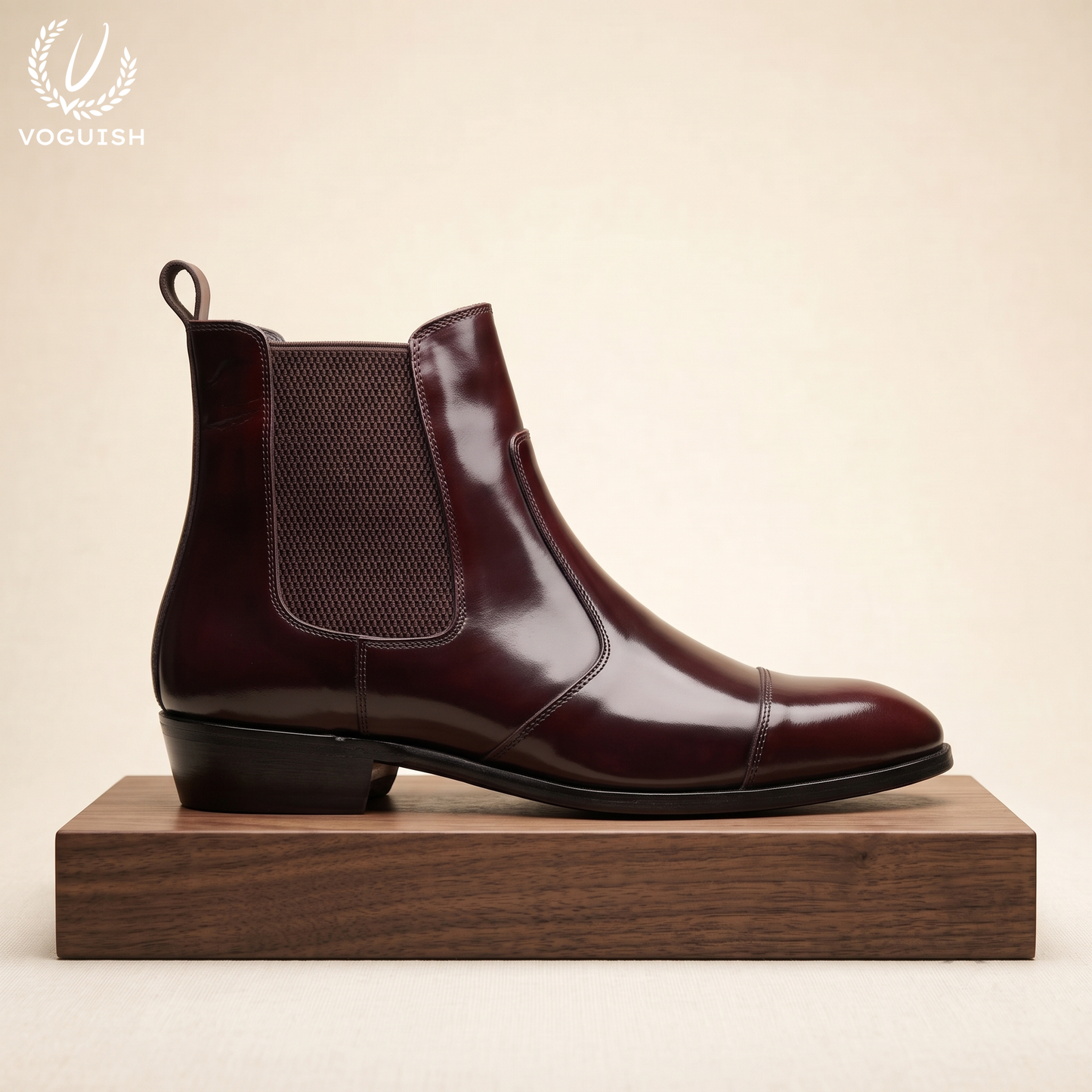 Men's Burgundy Brown Leather Chelsea Boots | Voguish -1112