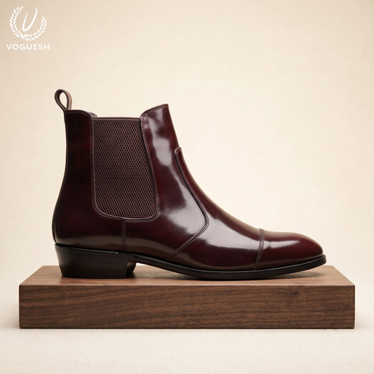 Men's Burgundy Brown Leather Chelsea Boots | Voguish -1112