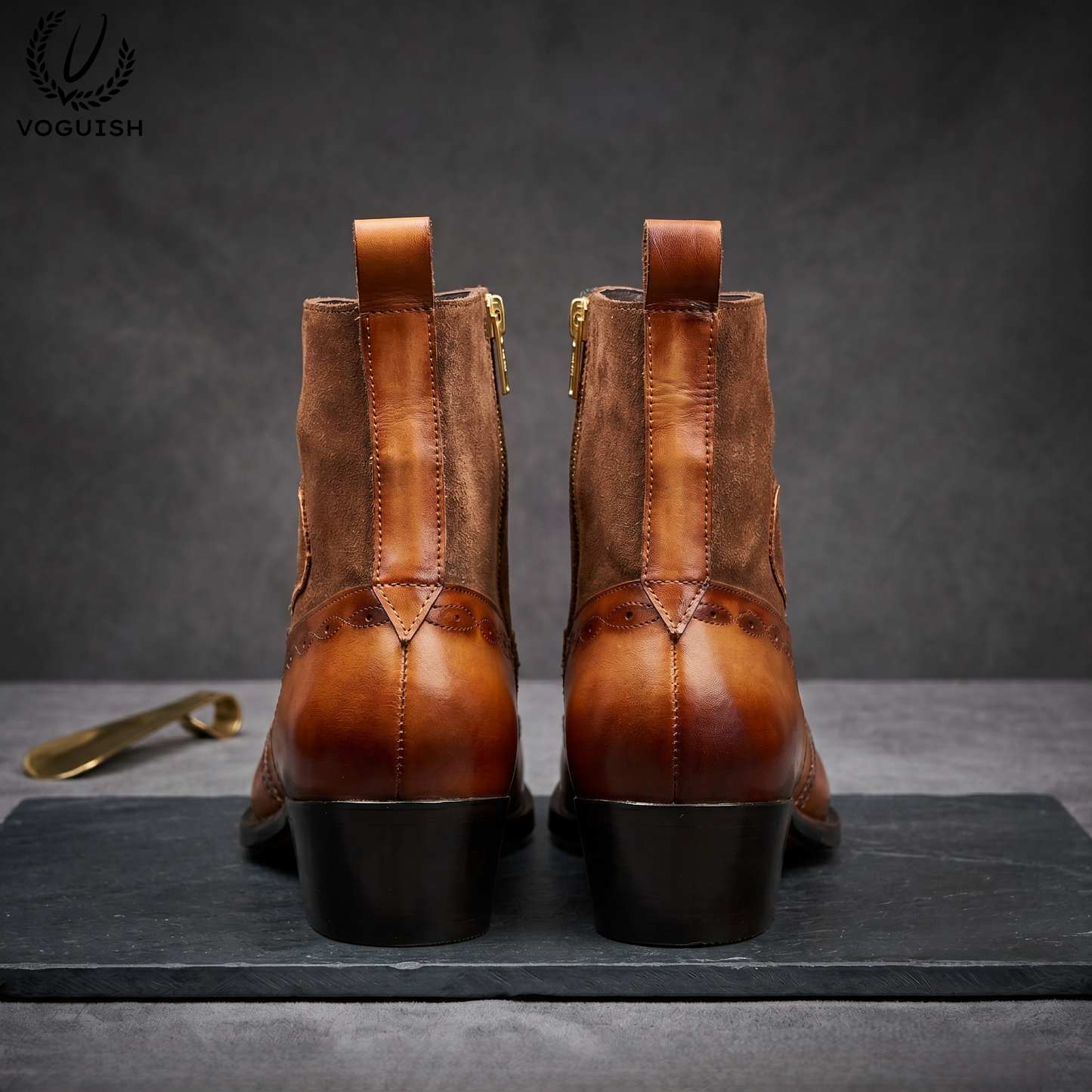 Voguish Premium Handcrafted Leather & Suede Brogue Boots for Men-1202