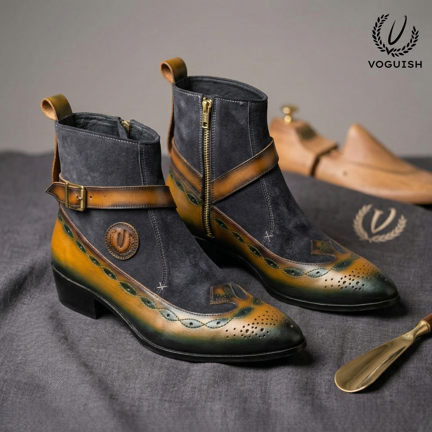 Voguish Men's Hand-Finished Leather & Suede Jodhpuri Chelsea Boots -1061 - Product View