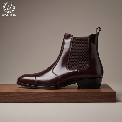 Men's Burgundy Brown Leather Chelsea Boots | Voguish -1112
