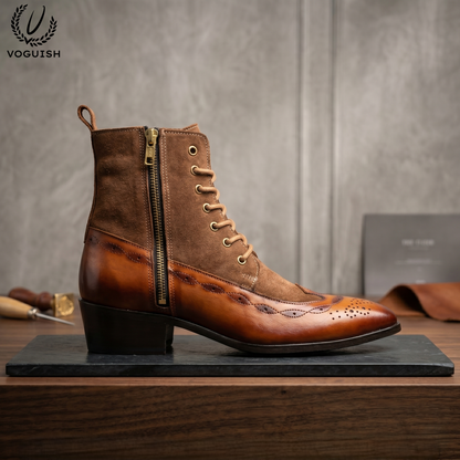 Voguish Premium Handcrafted Leather & Suede Brogue Boots for Men-1202