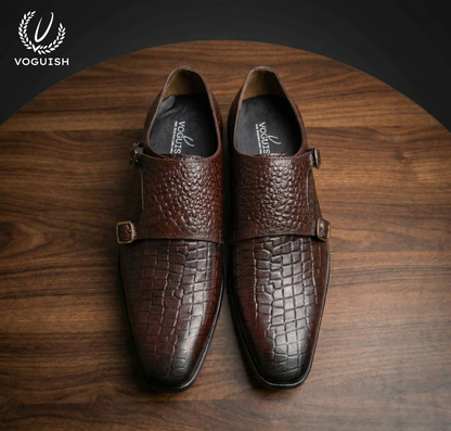 Leather Croco Double Monk for men -  IMPERIALSTEP 033