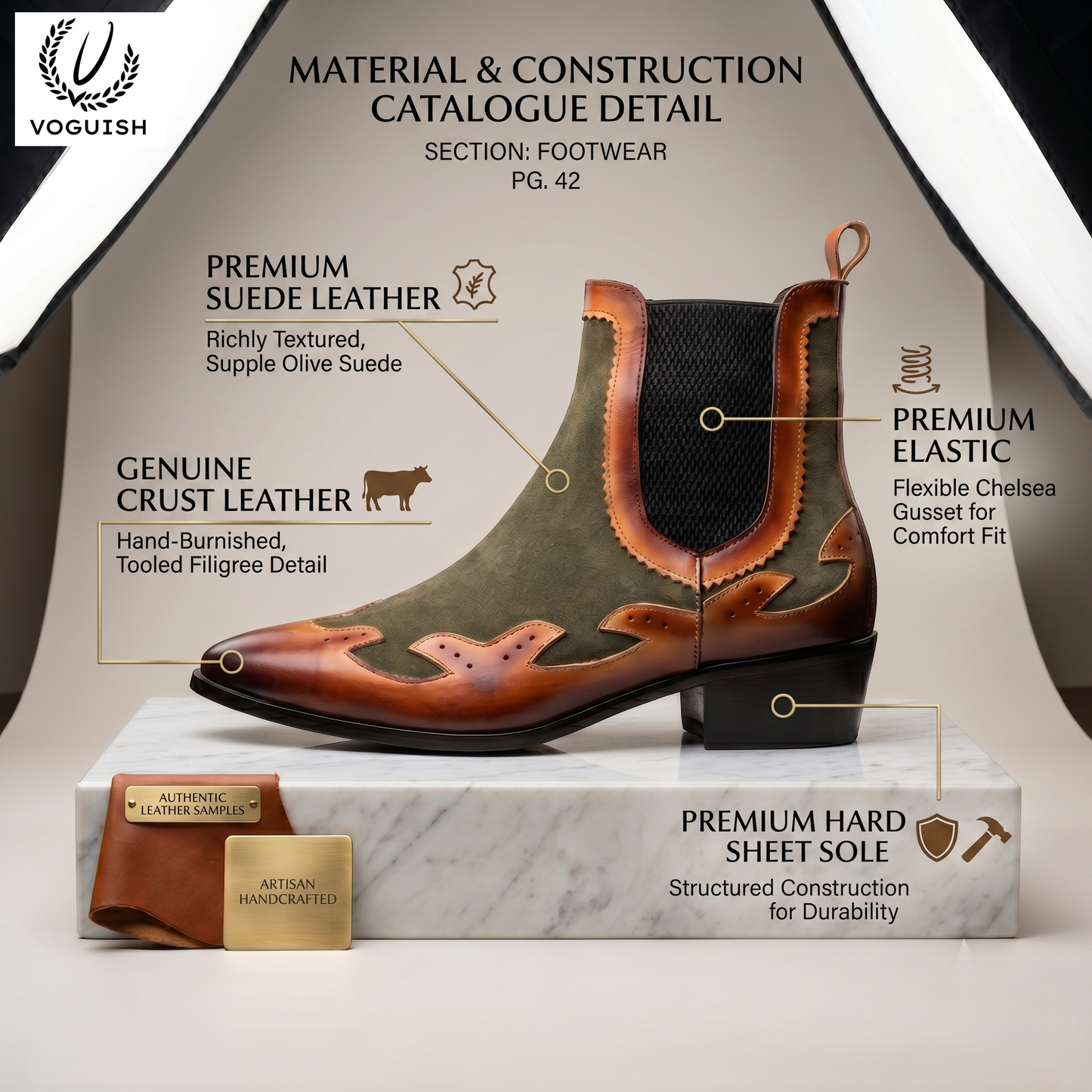 Two-Tone Suede and Leather Ankle Boot by VOGUISH| -1203