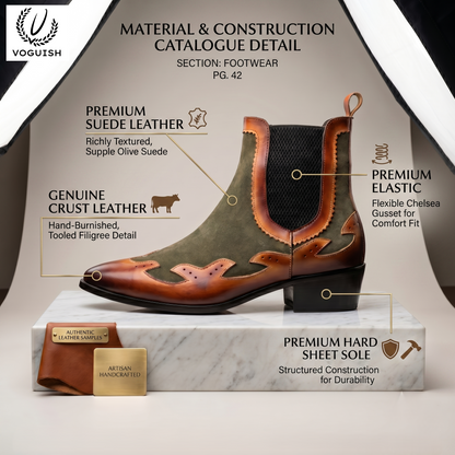 Two-Tone Suede and Leather Ankle Boot by VOGUISH| -1203