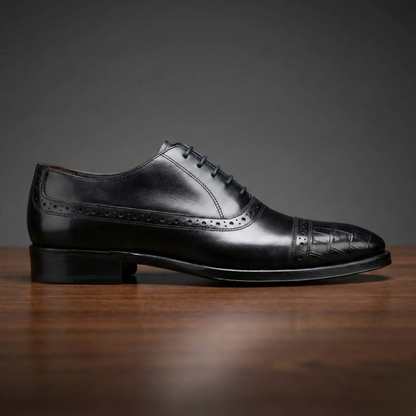 Voguish Men’s Crocodile Texture Oxford Shoes – Premium Leather Brogue Cap Toe Dress Shoes - 031