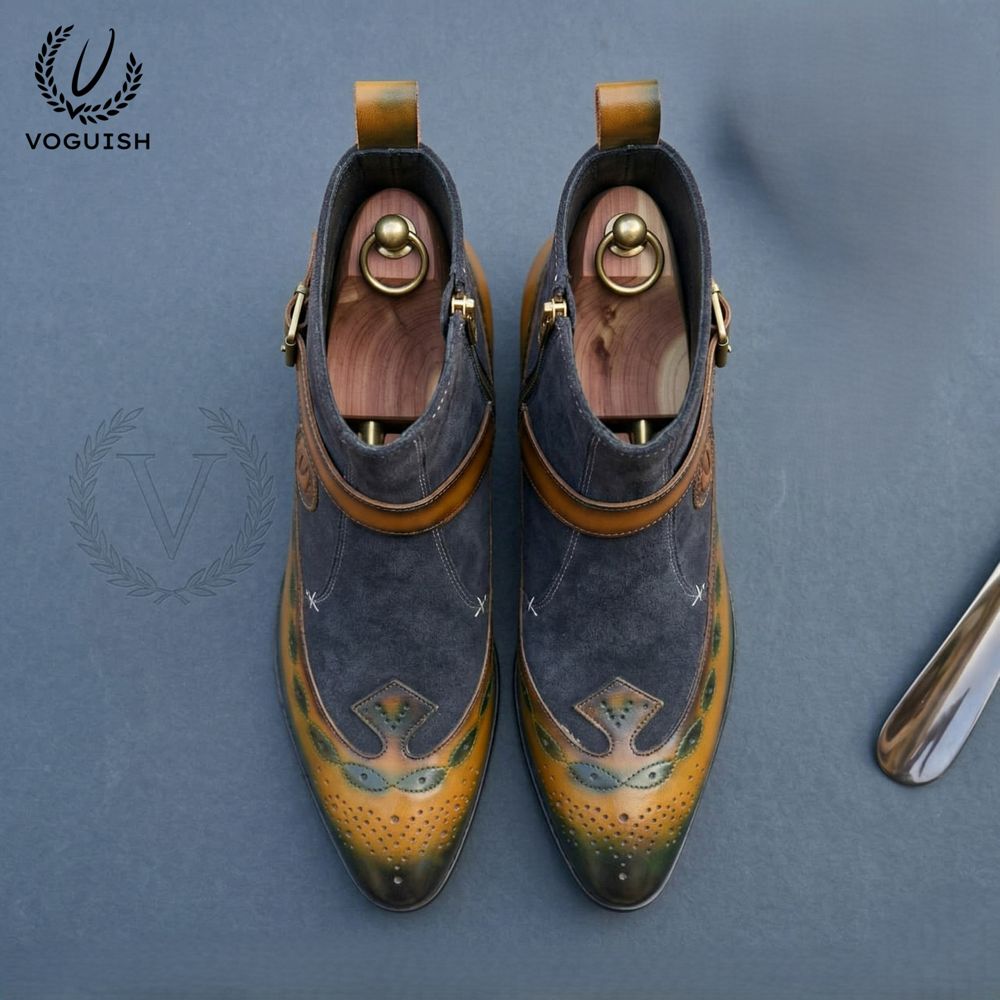 Voguish Men's Hand-Finished Leather & Suede Jodhpuri Chelsea Boots -1061 - Product View