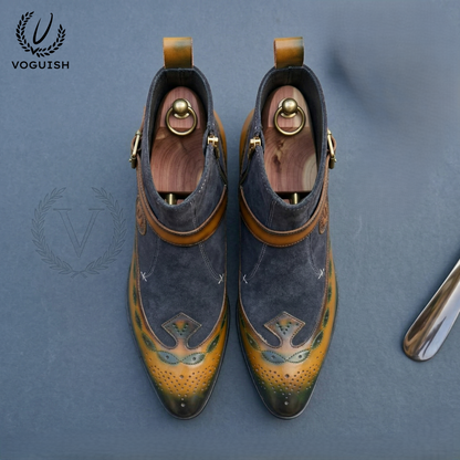 Voguish Men's Hand-Finished Leather & Suede Jodhpuri Chelsea Boots -1061 - Product View