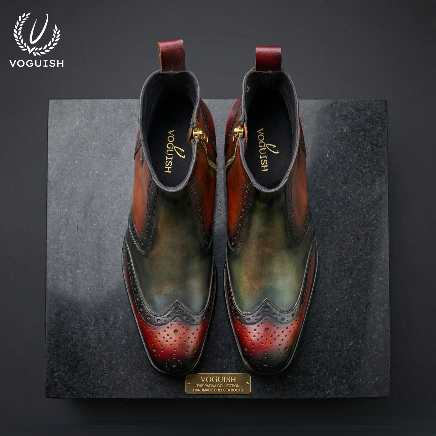 Hand-Painted Men's Leather Brogue Chelsea Boot - 1059 - Product View