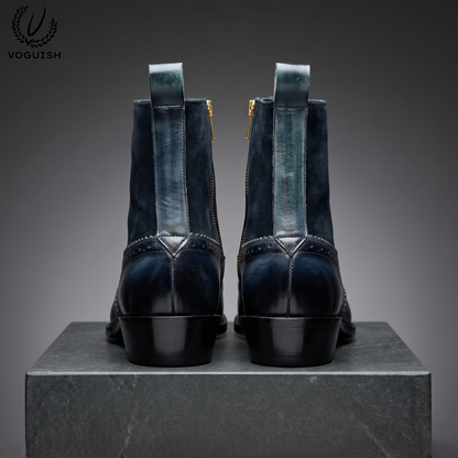 Men's Navy Blue Two-Tone Dress Boots by VOGUISH -1251
