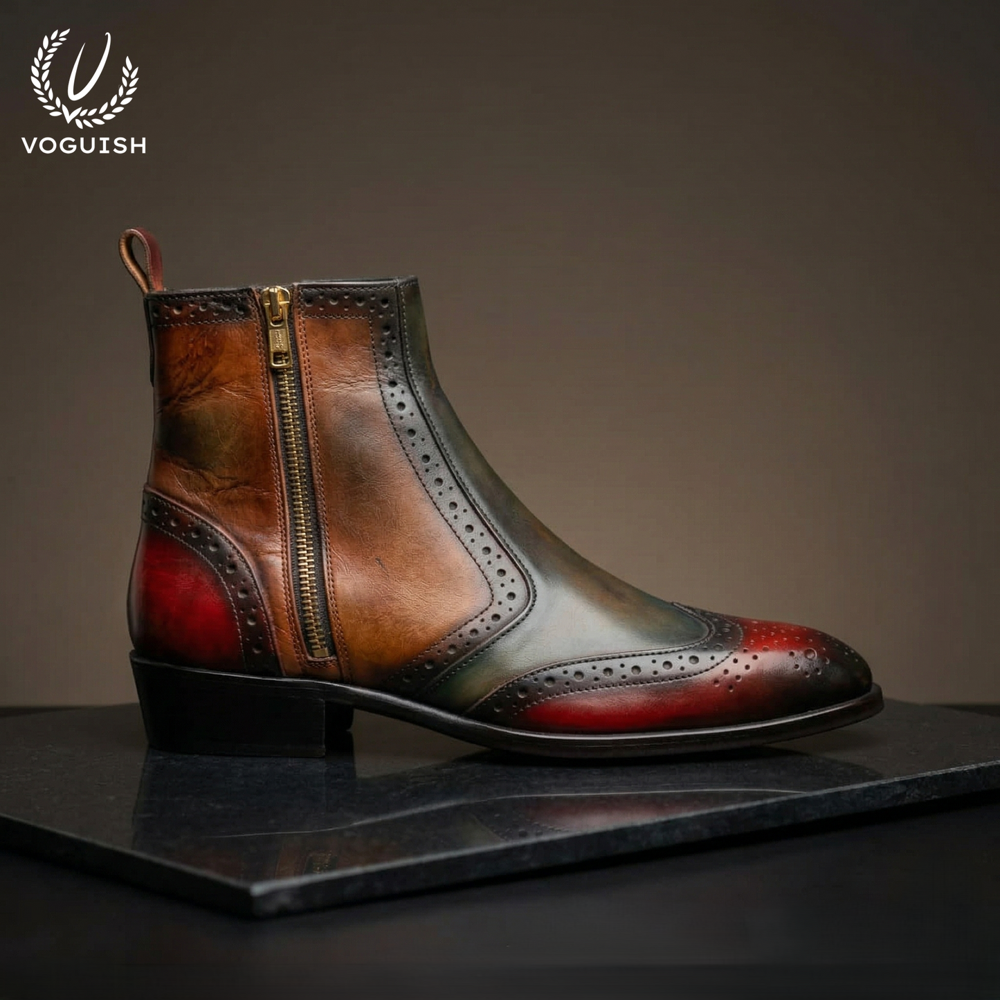 Hand-Painted Men's Leather Brogue Chelsea Boot - 1059 - Product View