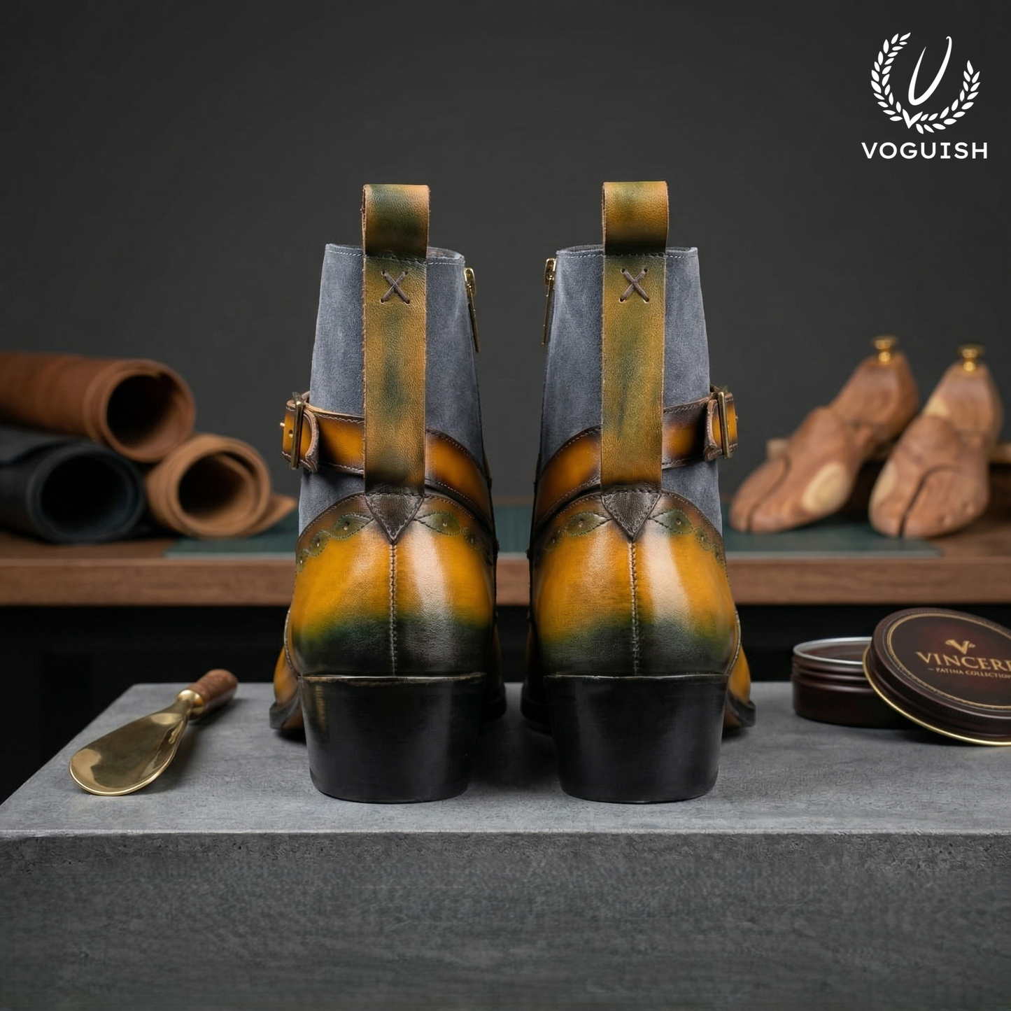 Voguish Men's Hand-Finished Leather & Suede Jodhpuri Chelsea Boots -1061 - Product View